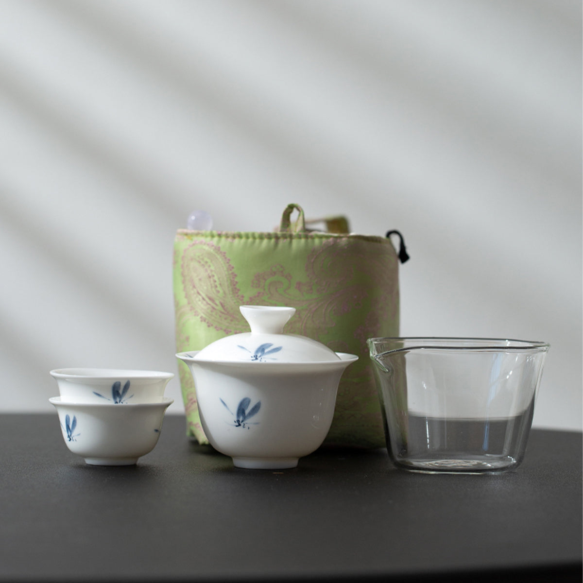 Goat Fat Jade Ceramic - Butterfly Orchid Portable Tea Set Chaliland