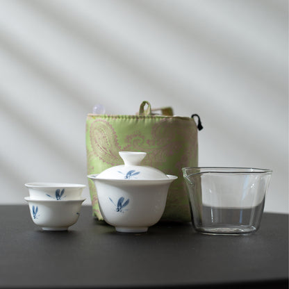 Goat Fat Jade Ceramic - Butterfly Orchid Portable Tea Set Chaliland