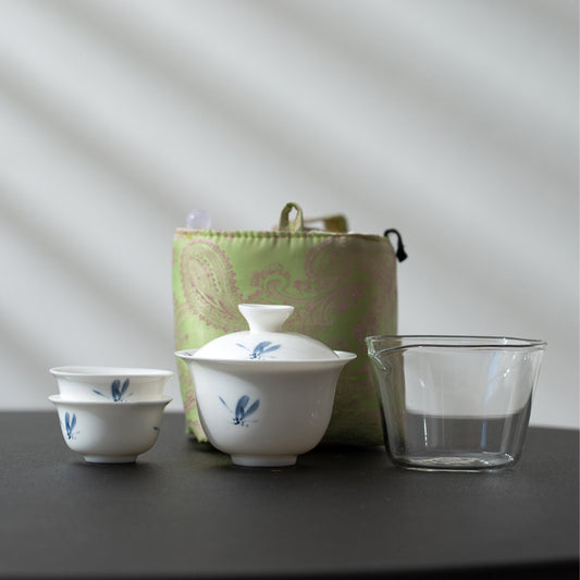 Goat Fat Jade Ceramic - Butterfly Orchid Portable Tea Set Chaliland