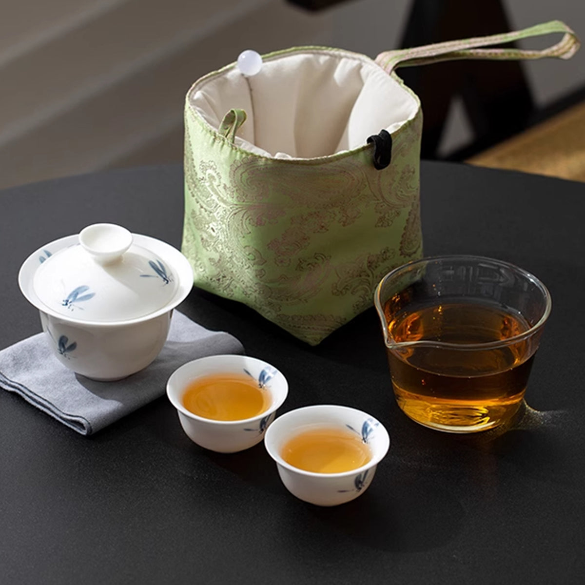 Goat Fat Jade Ceramic - Butterfly Orchid Portable Tea Set Chaliland