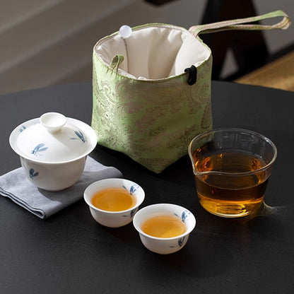 Goat Fat Jade Ceramic - Butterfly Orchid Portable Tea Set Chaliland