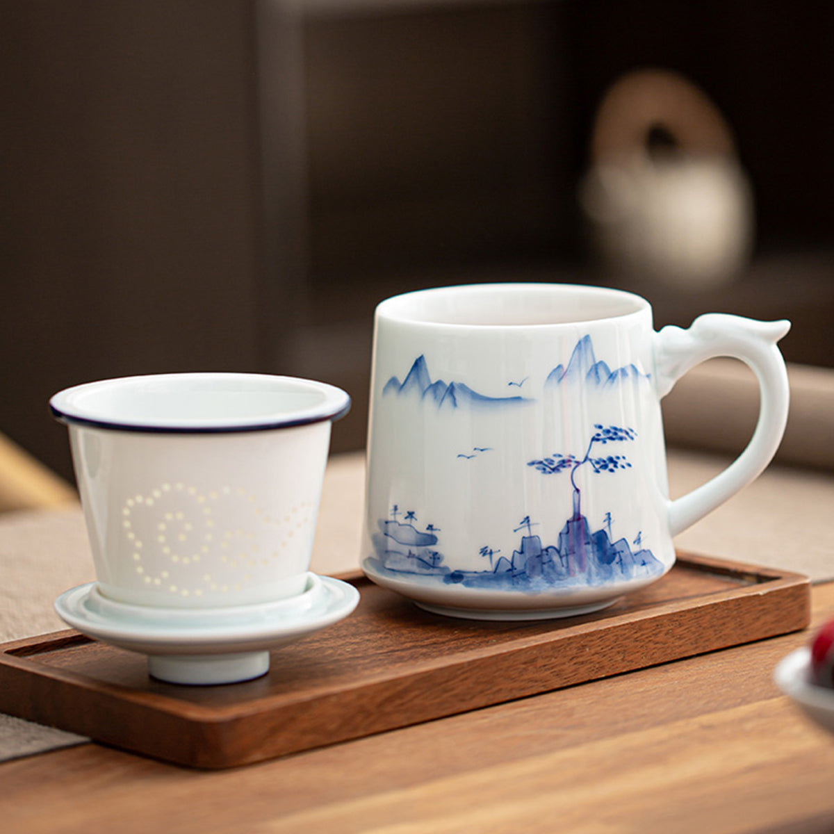 Porcelain-Hand-Painted Bamboo and Scenic Landscape Tea Infuser 500ml Chaliland