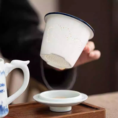 Porcelain-Hand-Painted Bamboo and Scenic Landscape Tea Infuser 500ml Chaliland