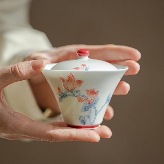 [Porcelain]Hand-painted Magnolia Conical Hat Thin-walled Gaiwan 140ml Chaliland