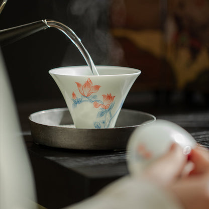 [Porcelain]Hand-painted Magnolia Conical Hat Thin-walled Gaiwan 140ml Chaliland