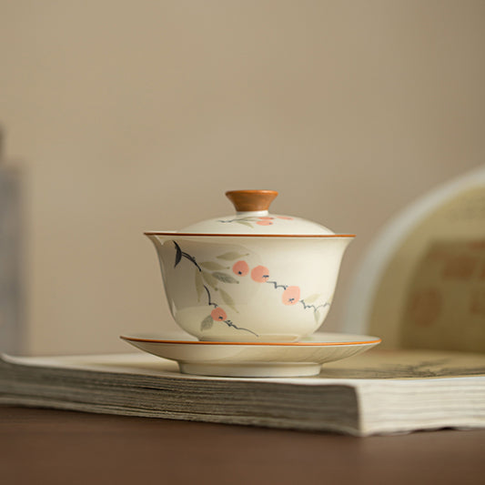 Hand-painted Persimmons With Auspicious Meanings Gaiwan 120ml Chaliland