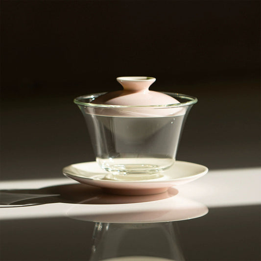 Hand-painted Pink Peach Blossom Glass Gaiwan 150ml Chaliland
