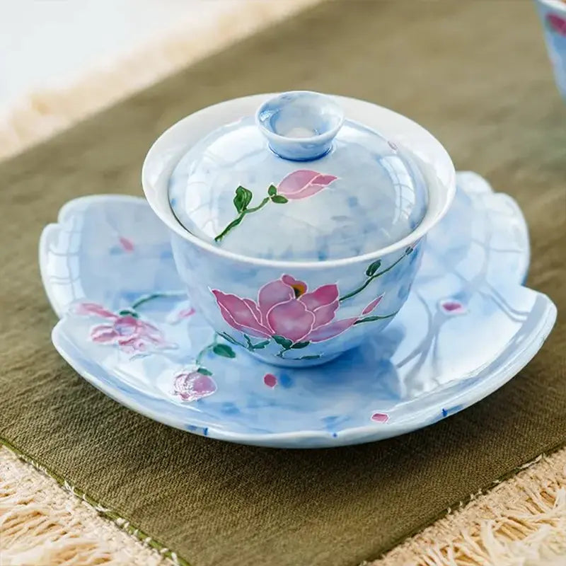 Hand-painted magnolia flower covered bowl