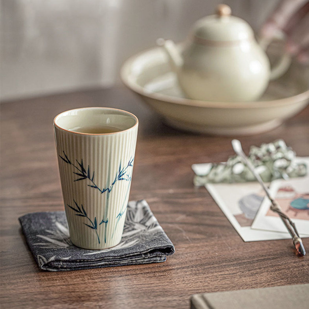 [Porcelain]Hand Painted Bamboo Teacup 100ml Chaliland