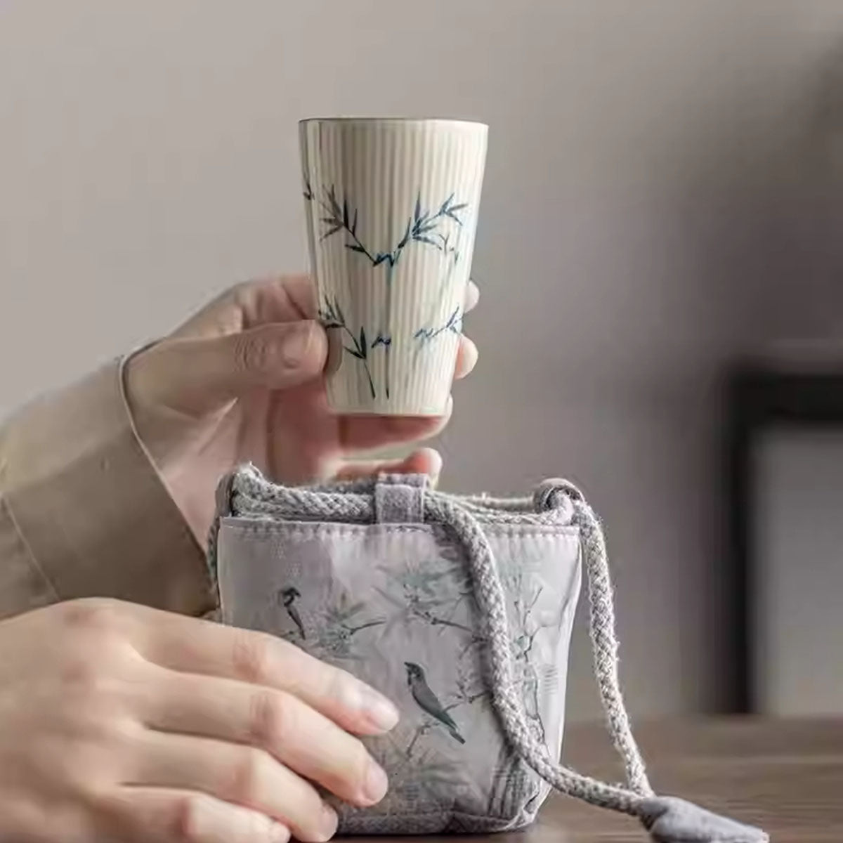[Porcelain]Hand Painted Bamboo Teacup 100ml Chaliland