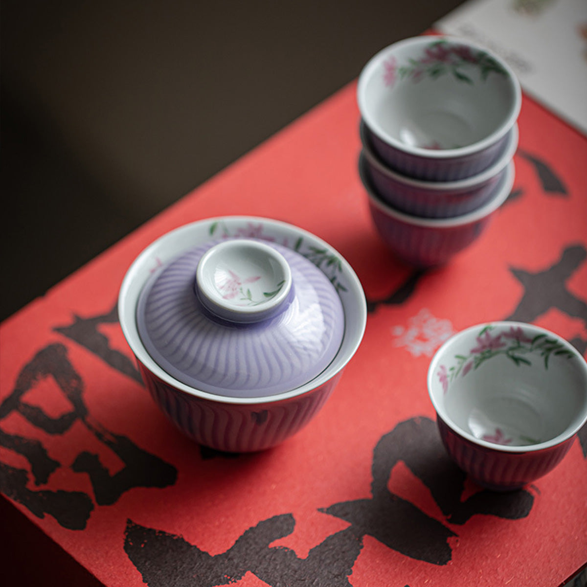 [Porcelain]Hibiscus Purple Evening Morning Magnolia Gaiwan 200ml Chaliland
