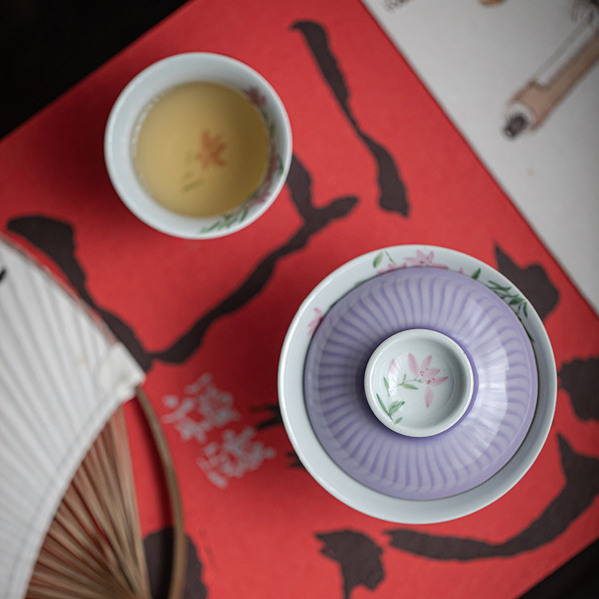 [Porcelain]Hibiscus Purple Evening Morning Magnolia Gaiwan 200ml Chaliland