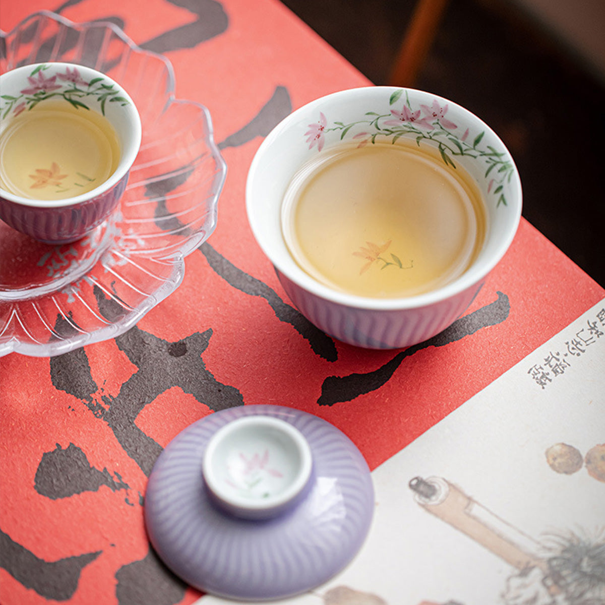 [Porcelain]Hibiscus Purple Evening Morning Magnolia Gaiwan 200ml Chaliland