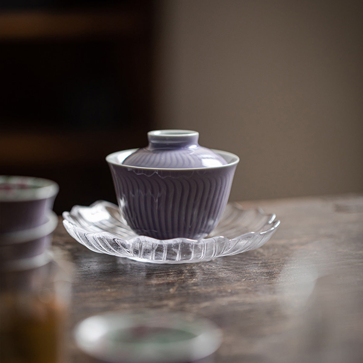 [Porcelain]Hibiscus Purple Evening Morning Magnolia Gaiwan 200ml Chaliland