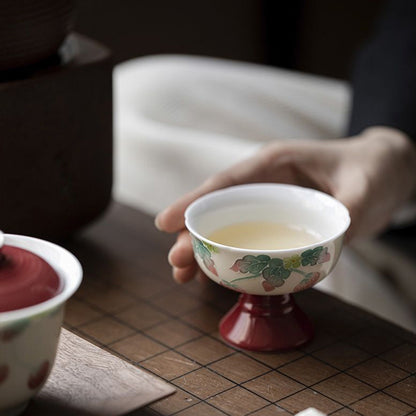 [Porcelain]Imitation Song Dynasty Hand-painted Vermilion Raspberry Pie Tang Li High-footed Teacup 50ml Chaliland
