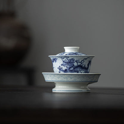 [Porcelain]Imitation of Ancient Times Blue And White Loong Pattern Gaiwan 200ml Chaliland