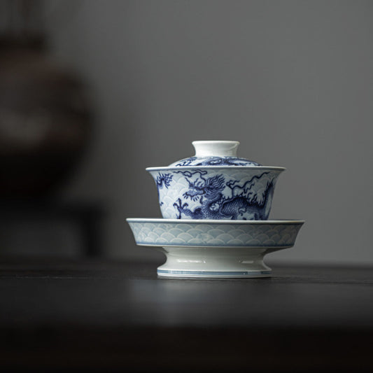 [Porcelain]Imitation of Ancient Times Blue And White Loong Pattern Gaiwan 200ml Chaliland