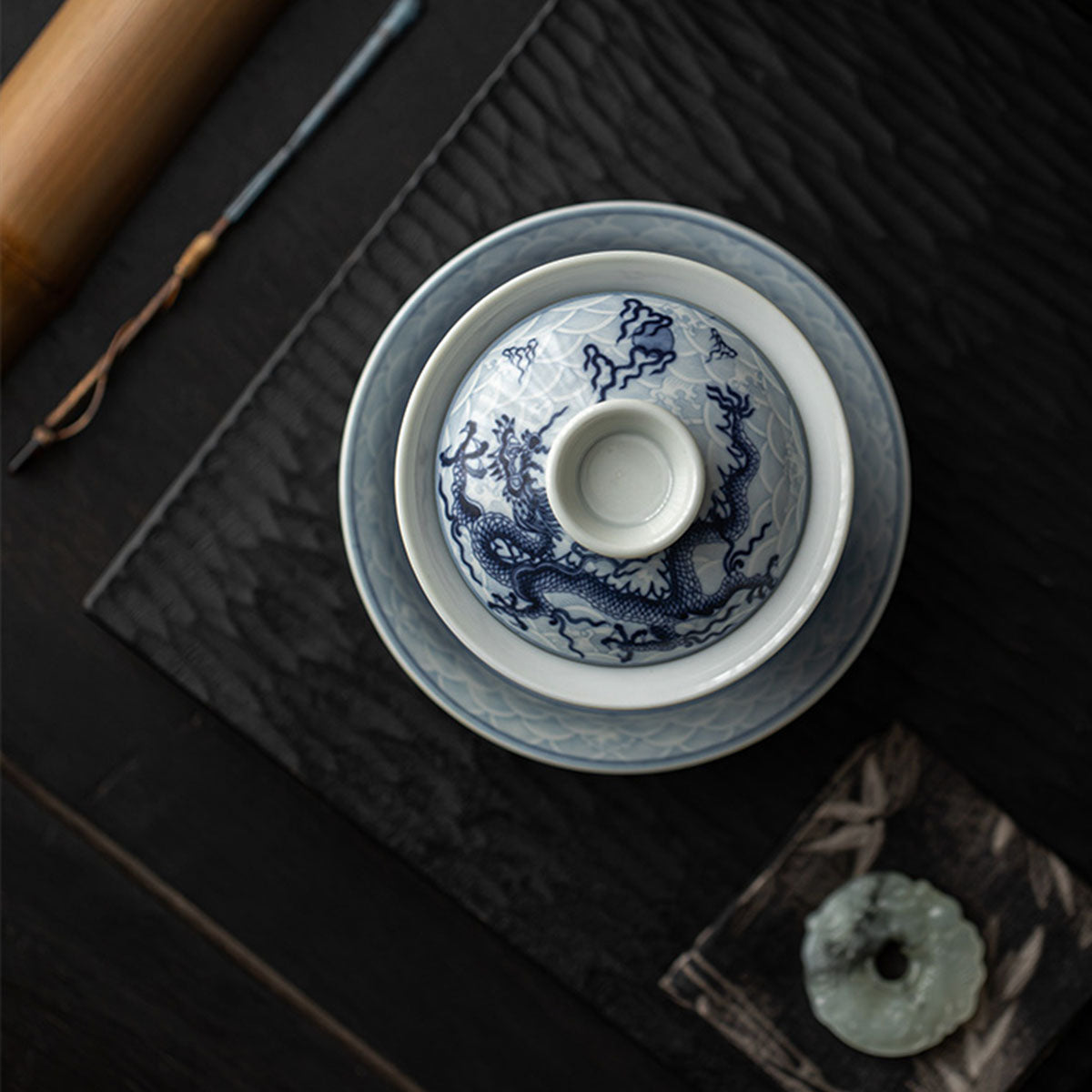 [Porcelain]Imitation of Ancient Times Blue And White Loong Pattern Gaiwan 200ml Chaliland
