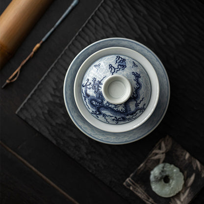 [Porcelain]Imitation of Ancient Times Blue And White Loong Pattern Gaiwan 200ml Chaliland