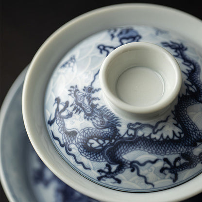 [Porcelain]Imitation of Ancient Times Blue And White Loong Pattern Gaiwan 200ml Chaliland