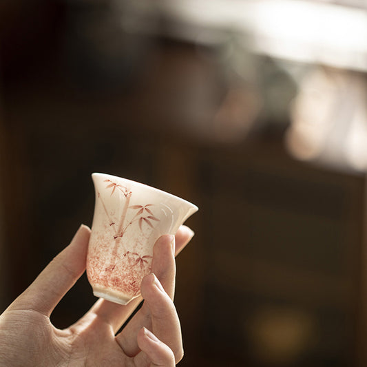 [Porcelain]Ink-dyed Red bamboo Teacup 70ml Chaliland