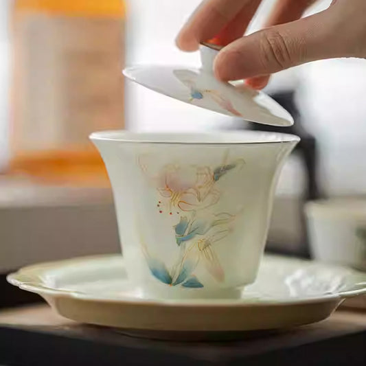 Jade Clay Gold Thread Peony Xiling Thin-walled Gaiwan 150ml Chaliland