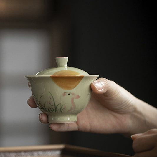 [Porcelain]Jade Rabbit Watching the Moon Hand-painted Gaiwan 141ml Chaliland