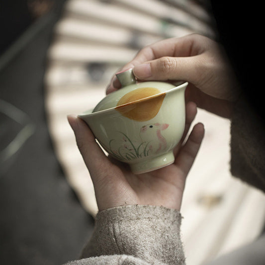 [Porcelain]Jade Rabbit Watching the Moon Hand-painted Gaiwan 141ml Chaliland