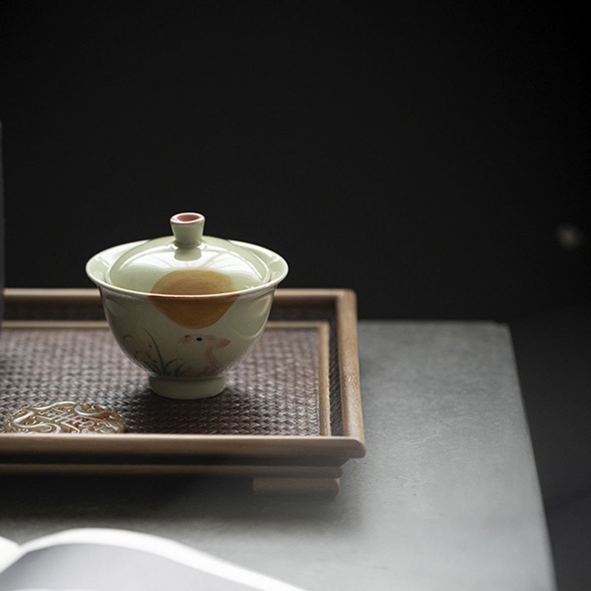 [Porcelain]Jade Rabbit Watching the Moon Hand-painted Gaiwan 141ml Chaliland