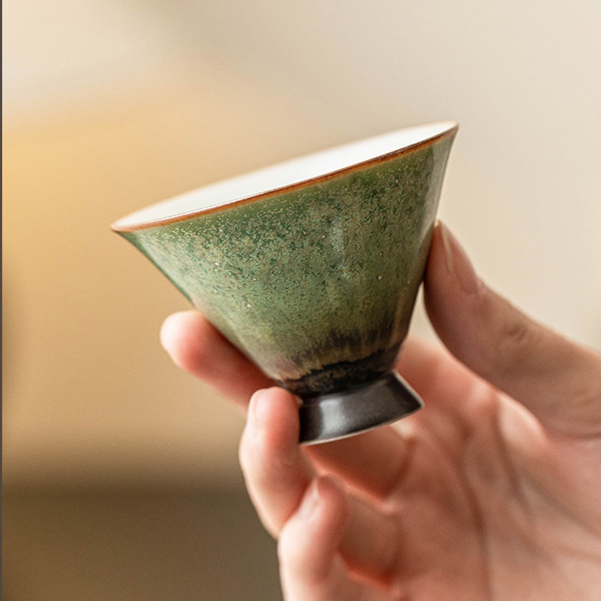 [Porcelain]Kiln-changed Glaze Emerald Green Starry Sky Hat Cup 54ml Chaliland