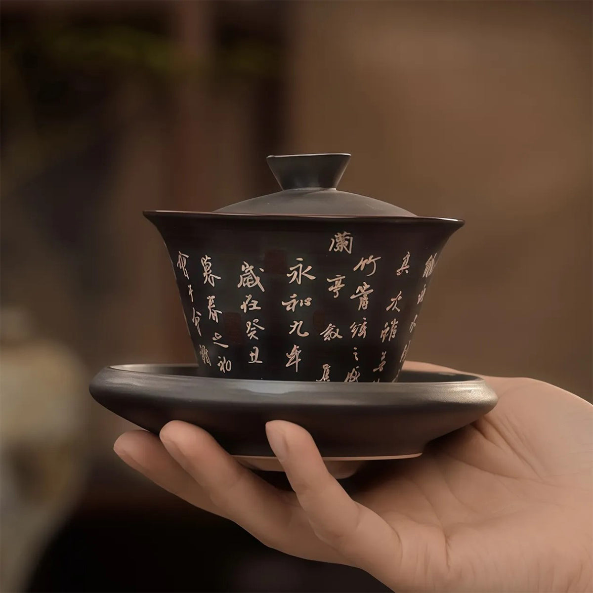 Lanting Preface Collection Ceramic Chinese Tricolor Glazed Covered Bowl 150cc