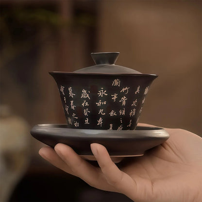 Lanting Preface Collection Ceramic Chinese Tricolor Glazed Covered Bowl 150cc