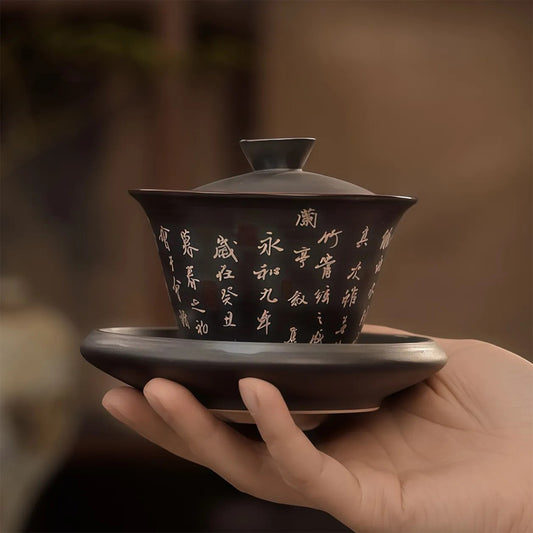 Lanting Preface Collection Ceramic Chinese Tricolor Glazed Covered Bowl 150cc