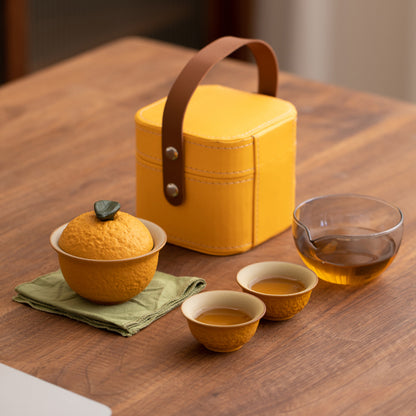Large Orange Portable Tea Set Chaliland