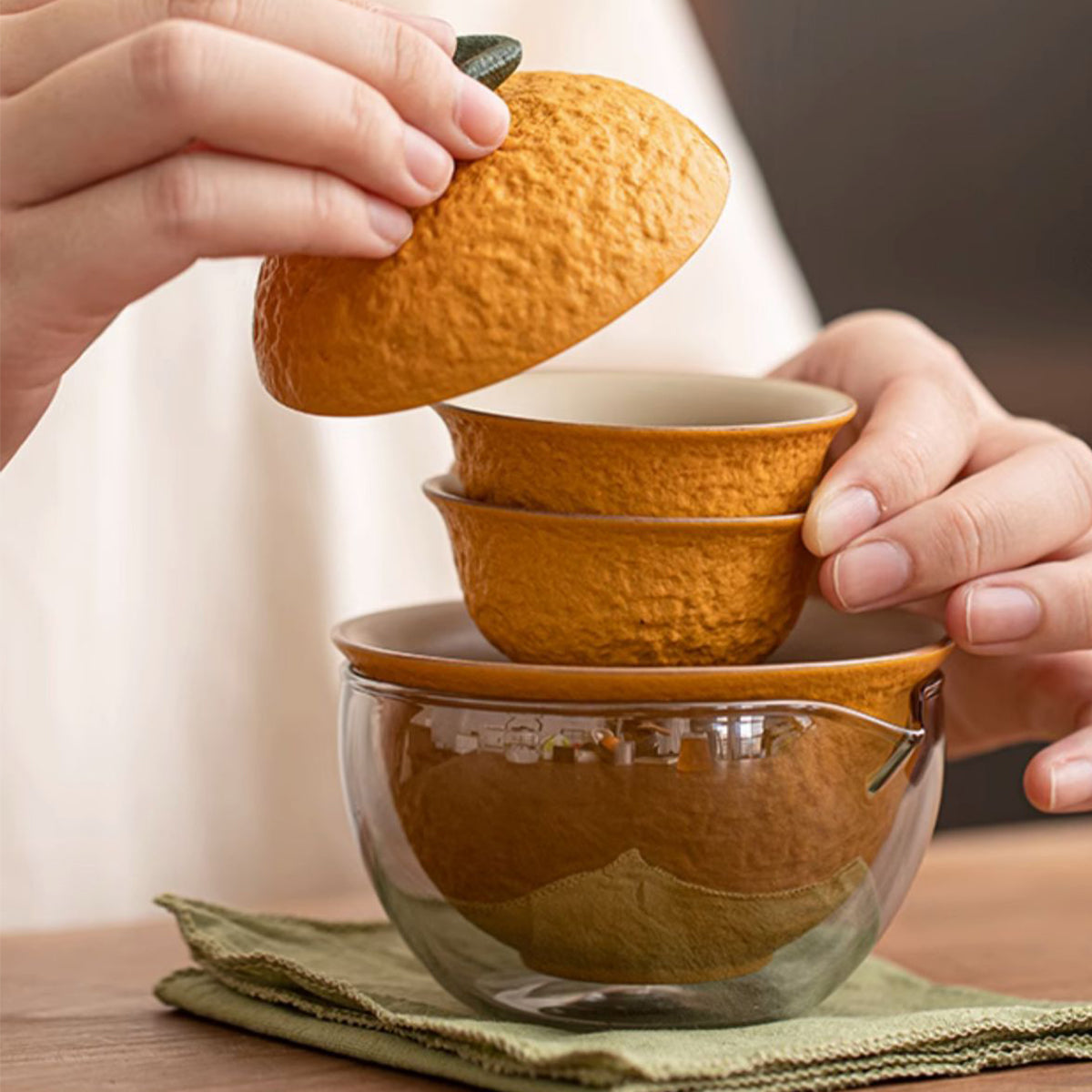 Large Orange Portable Tea Set Chaliland