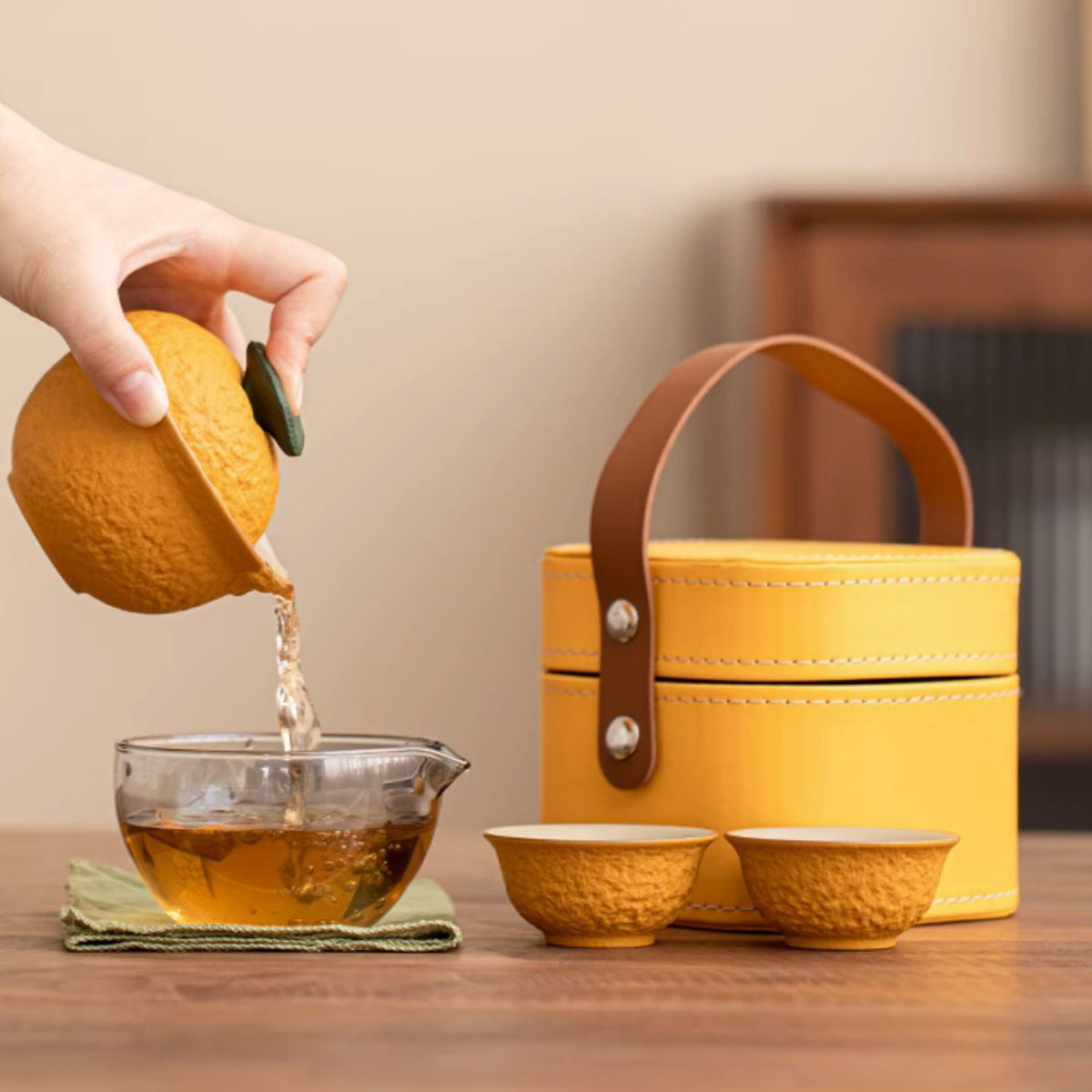 Large Orange Portable Tea Set Chaliland