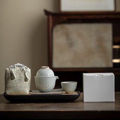 Lotus Petal Tea Pot Travel Tea Set - One pot, two cups + Elegant Rhythm Tea Tray Chaliland