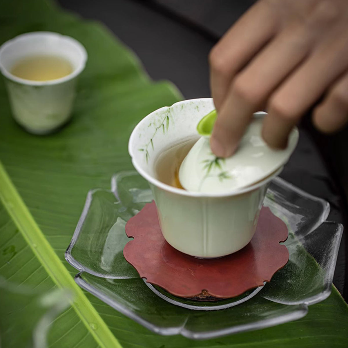 [Porcelain]Lush Hand-painted Bamboo Ceramic Gaiwan Chaliland