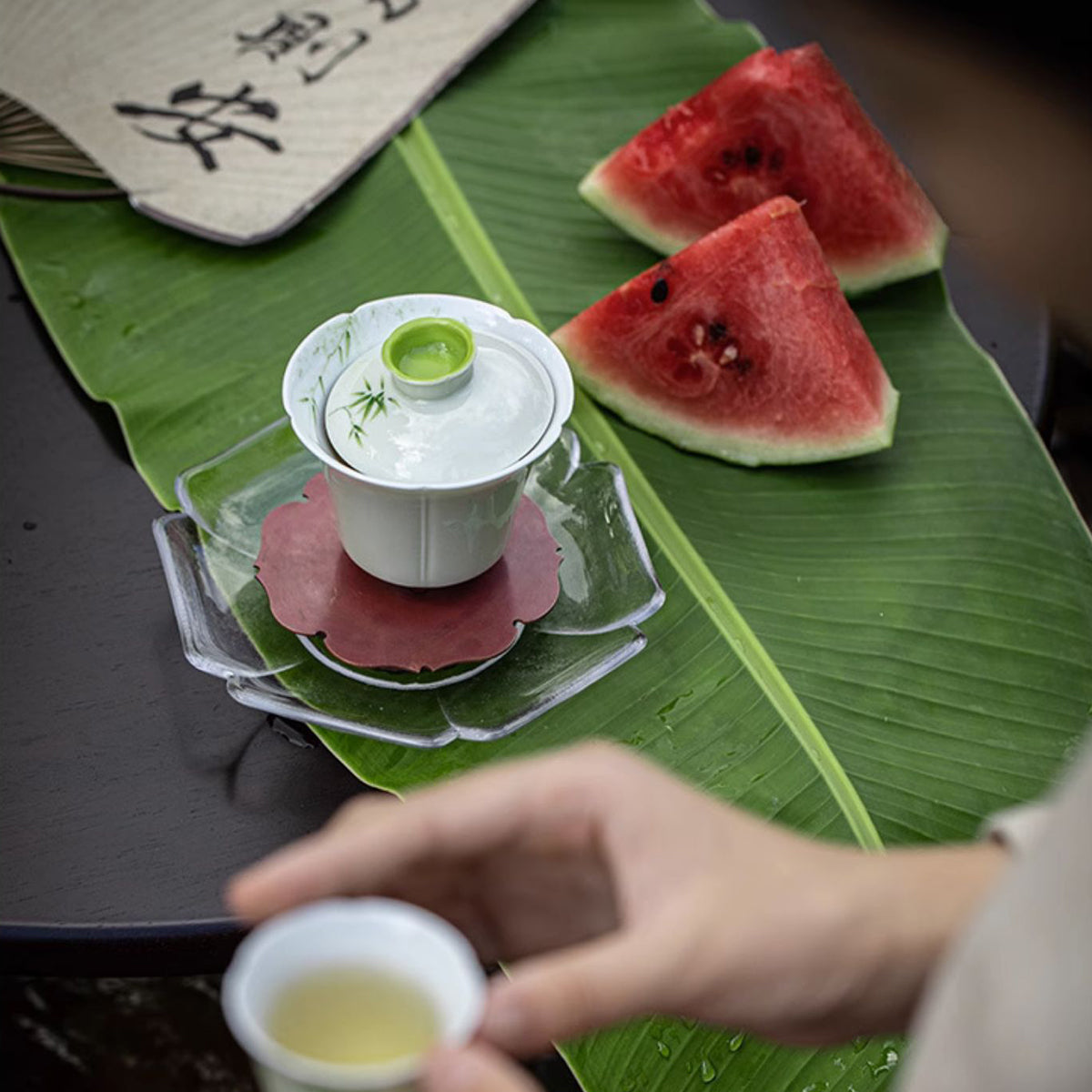 [Porcelain]Lush Hand-painted Bamboo Ceramic Gaiwan Chaliland