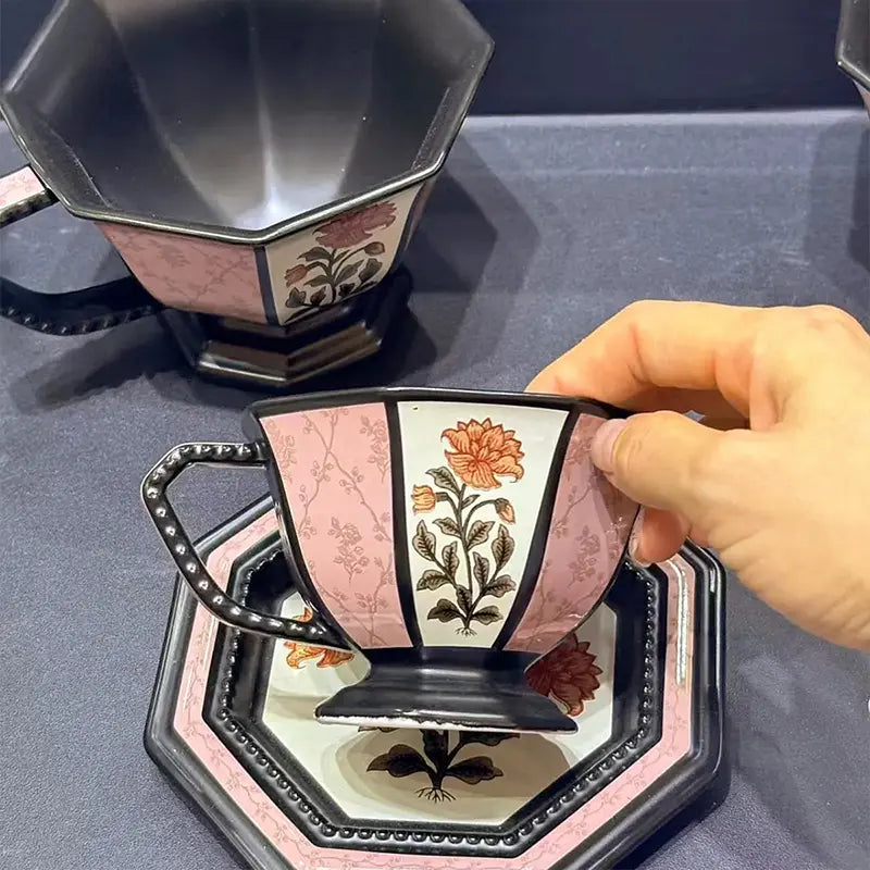 Octagonal Rose Ceramic Cup
