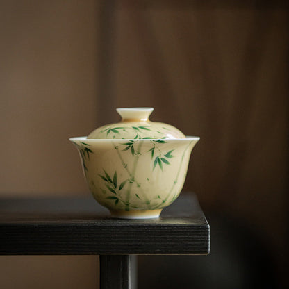 [Porcelain]Pastel Hand-painted Xiangfei Bamboo Gaiwan 140ml Chaliland