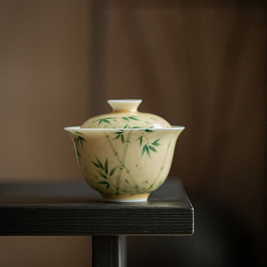 [Porcelain]Pastel Hand-painted Xiangfei Bamboo Gaiwan 140ml Chaliland