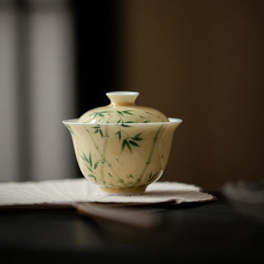 [Porcelain]Pastel Hand-painted Xiangfei Bamboo Gaiwan 140ml Chaliland