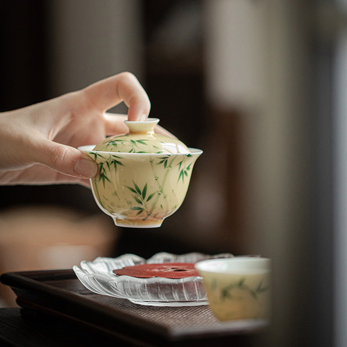 [Porcelain]Pastel Hand-painted Xiangfei Bamboo Gaiwan 140ml Chaliland
