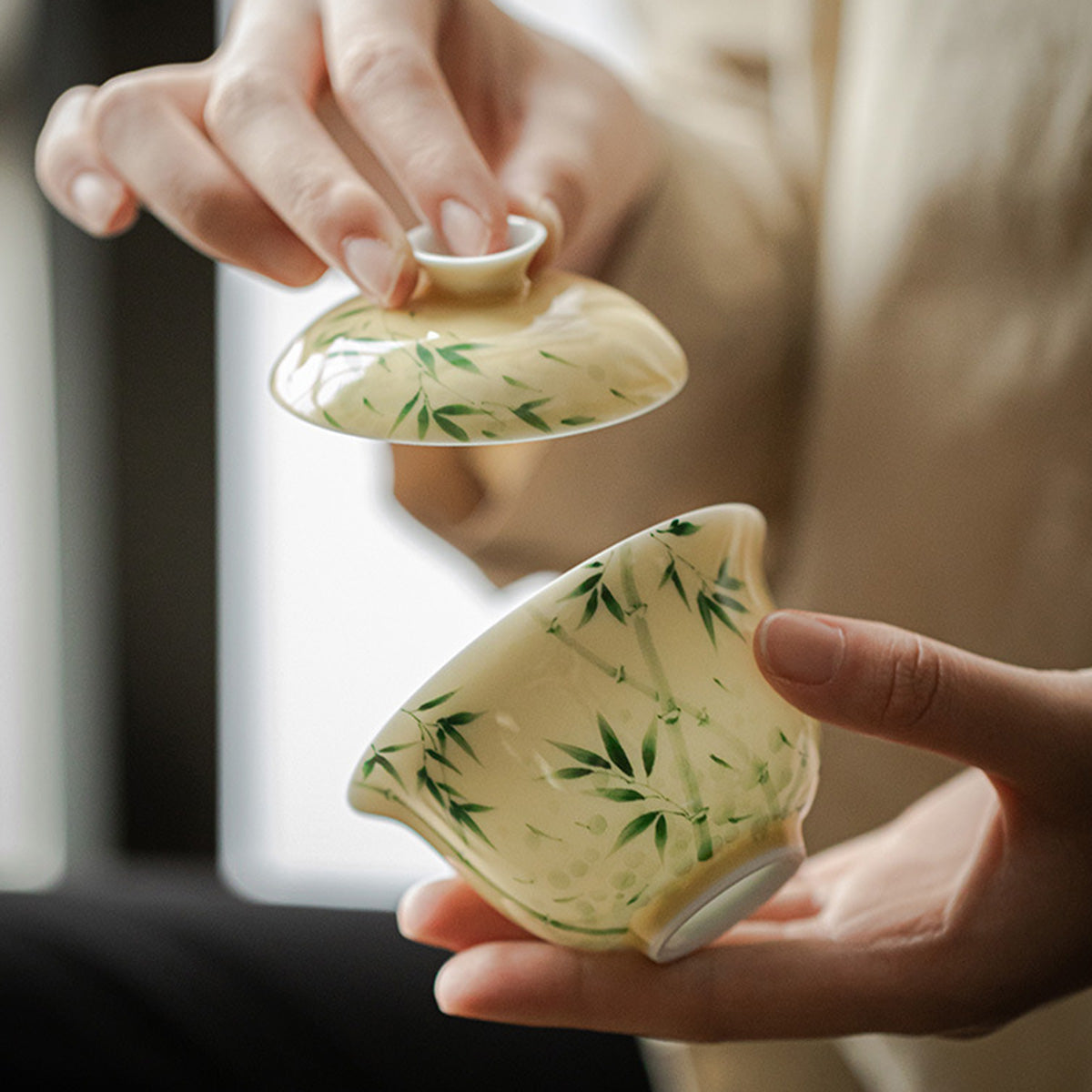 [Porcelain]Pastel Hand-painted Xiangfei Bamboo Gaiwan 140ml Chaliland