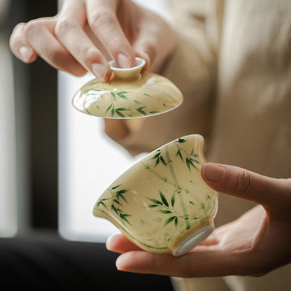 [Porcelain]Pastel Hand-painted Xiangfei Bamboo Gaiwan 140ml Chaliland