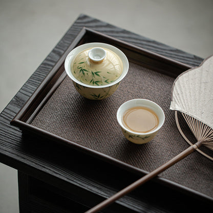[Porcelain]Pastel Hand-painted Xiangfei Bamboo Gaiwan 140ml Chaliland