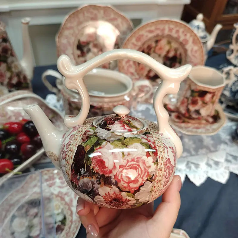 Retro floral ceramic teapot