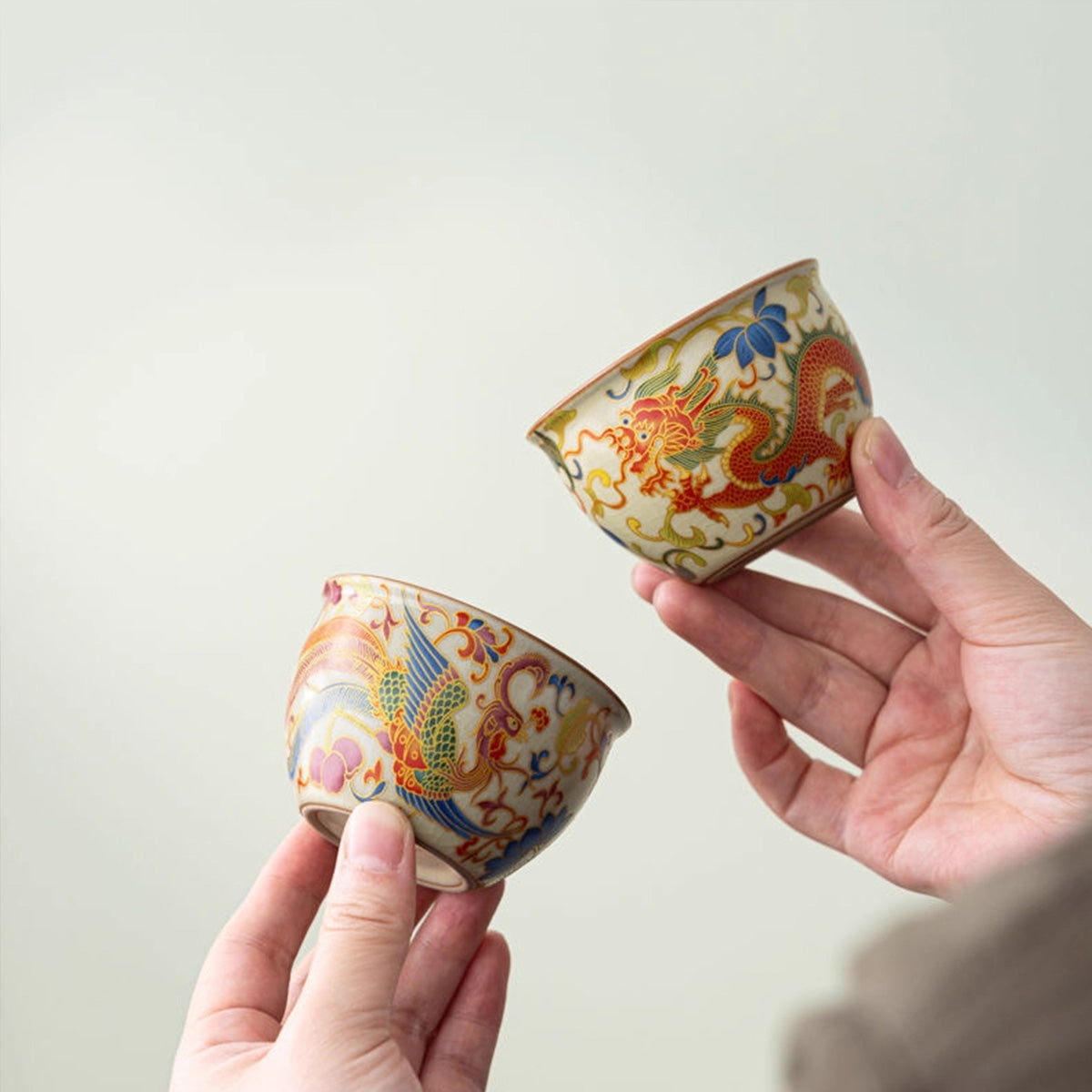 [Ru Kiln]Chinese Style Retro Enamel Loong and Phoenix Cup 110ml Chaliland