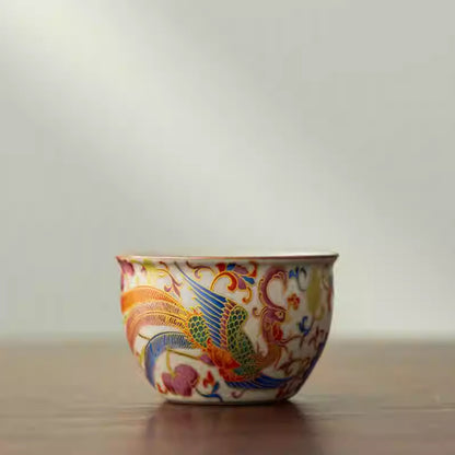 [Ru Kiln]Chinese Style Retro Enamel Loong and Phoenix Cup 110ml Chaliland